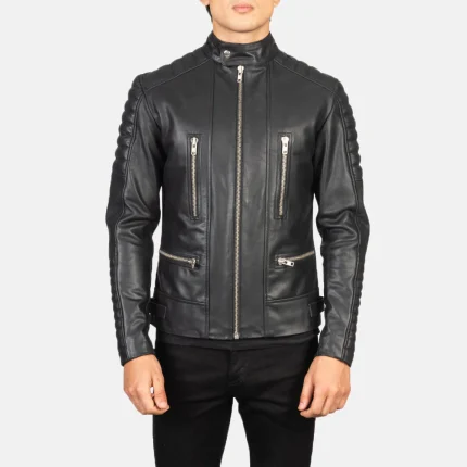 Sleek Black Leather Moto Jacket