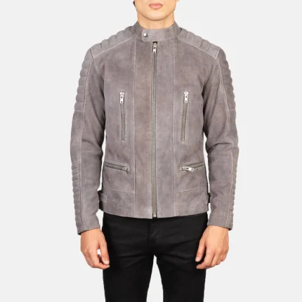 Sleek Grey Suede Moto Jacket